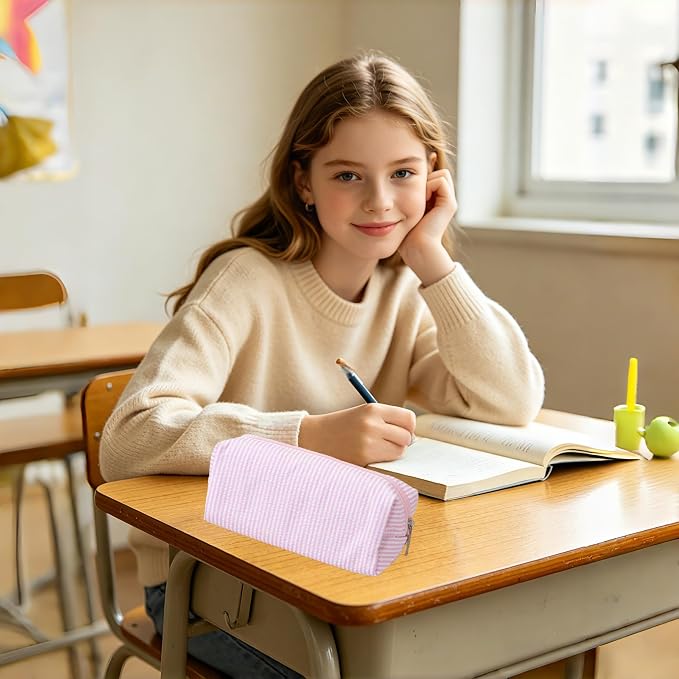 Pencil Case, Pencil Pouch for Women, Pencil Case Small, Pencil Pouch Aesthetic (Striped pink)