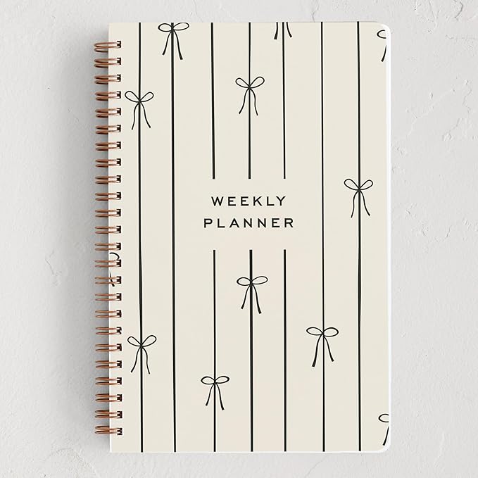 Minted Black Lines of Bows 2026 Weekly & Monthly Undated Planner, 5.5" x 8.5" Minimalist Spiral Bound Planner Notebook, 132 Pages, Modern Undated Calendar Organizer