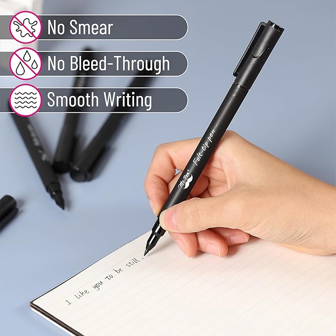 Mr. Pen- Black Felt Tip Pens, Fine Point, 24 Pack, Fast Drying, No Smear, Bulk Bible Journaling Pens No Bleed-Through for Planners, Sketching, Writing