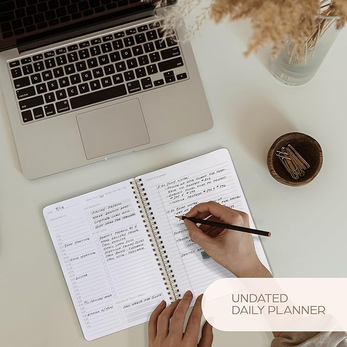 Beautiful Daily Planner And Notebook With Hourly Schedule - Aesthetic Spiral To do List Notepad to Easily Organize Your Tasks And Appointments - Stylish Book And School Or Office Supplies For Women