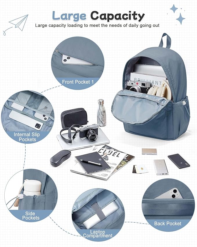 BJLFS Blue Backpack for School Women Girls, Waterproof Bookbag Cute High School Backpack for Men Teen Boys, Lightweight Travel College Mochilas Escolares para Casual Daypack Rucksack