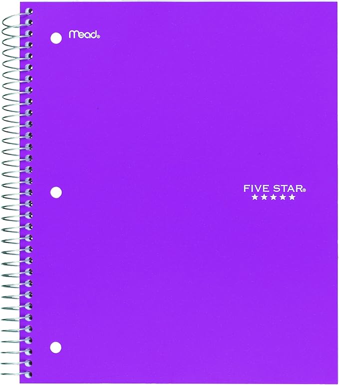 Five Star 06210 Wirebound 3-Subject Notebook, College Rule, 11 x 8 1/2, 150 Sheets, Assorted (Pack of 2)