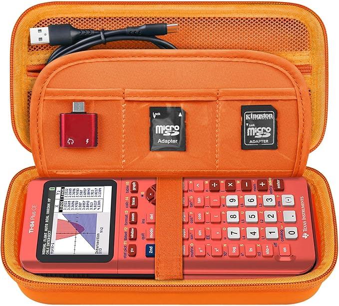 Elonbo Carrying Case for Texas Instruments TI-84 Evo/TI-84 Plus CE Evo Graphing Calculator, Extra Mesh Pocket Fits Charging Cable Charger Manual, Orange