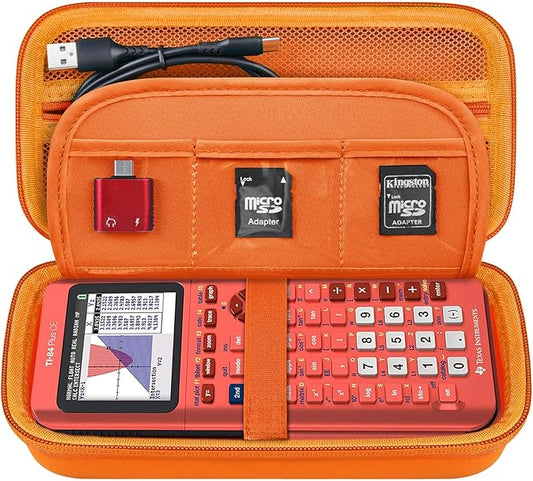 Elonbo Carrying Case for Texas Instruments TI-84 Evo/TI-84 Plus CE Evo Graphing Calculator, Extra Mesh Pocket Fits Charging Cable Charger Manual, Orange