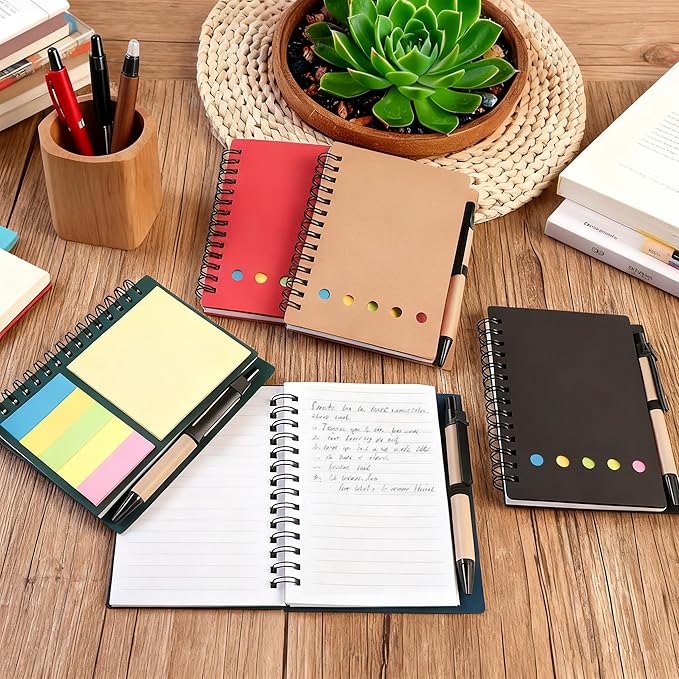 15 Pack Spiral Notebook and Pen Set, Lined Small Pocket Notebook with Pen Sticky Notes Steno Pads Mini Journals Notebooks for Business Office School Supplies, 5 Colors, 60 sheets, 4.25 x 5.3in