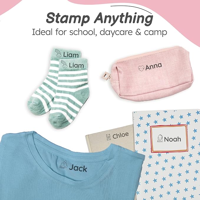 StiKiddo® Personalized Name Stamp for Clothing Kids Waterproof, Custom Name Stamp for Clothes, Paper & School Supplies, Customizable Fabric Stamp with Permanent & Waterproof Ink