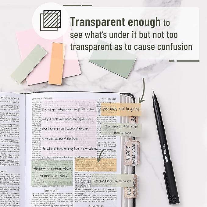Mr. Pen- Transparent Sticky Notes Set, 200 Sheets, Transparent Sticky Notes and Planner Tabs with Black Fineliner Pen for Bible Study, Office, School, Planning, Journaling & Organization