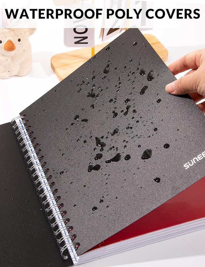 SUNEE Spiral Notebooks for Work with Removable Dividers & Tabs – College Ruled 5 Subject, 300 Pages, 3 Hole Punched, Durable PP Cover, 8"x10.5" – Notebooks for Office or School, Black