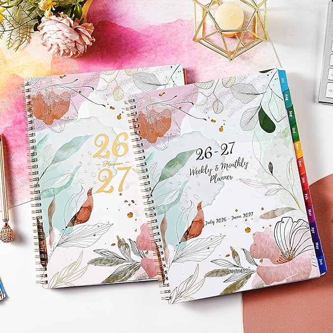 Planner 2026-2027 - Academic Planner 2026-2027, July 2026 - June 2027, 9" x 11", Weekly and Monthly Planner, Calendar Planner 2026-27, Colorful Tabs, Back Pocket, Perfect Daily Organizer - Floral