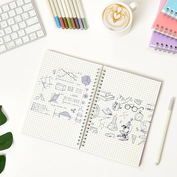 3 Pack Spiral Notebook, A5 Square Journal Notebook 5.8" x 8.3", 100GSM 5x5mm Square Grid, 80 Sheets/160 Pages, Grid Spiral Notebooks Journals for Writing, Sketch Book