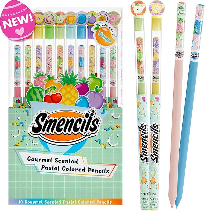 Pastel Colored Smencils - Patented Gourmet Scented Colored Pencils made from Recycled Newspapers, 10 Count, Gifts for Kids, School Supplies, Classroom Rewards
