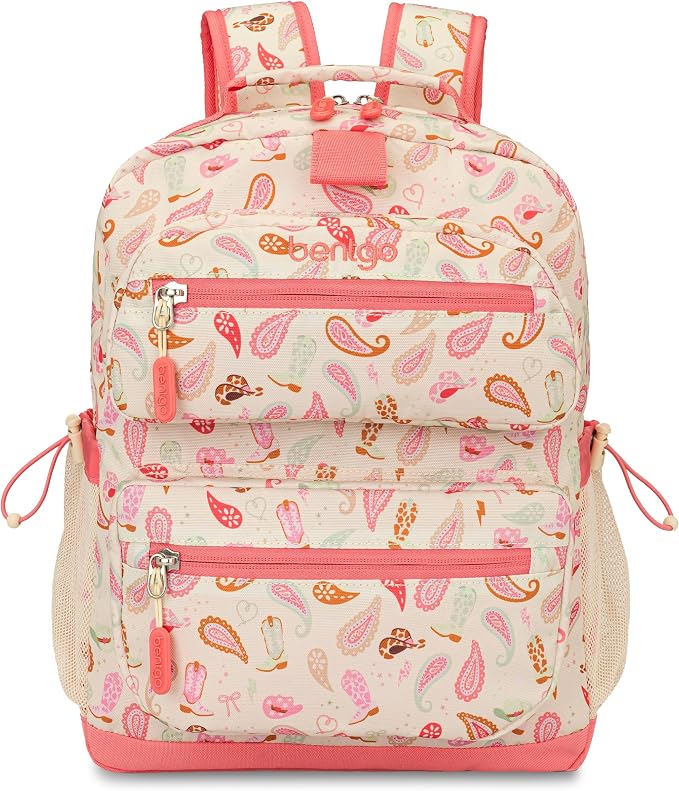 Bentgo Kids Print Backpack - Lightweight 14” Backpack for School, Travel & Daycare, Ideal for Ages 4+, Durable & Water-Resistant, Roomy Interior, & Loop for Lunch Bag (NEW Cowgirl Dreams)