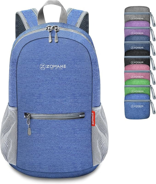ZOMAKE Lightweight Packable Backpack, 10L Small Foldable Daypack for Hiking | Water Resistant Collapsible Backpacks for Women Men, Everyday Carry, Multi Compartment Storage,Adjustable Strap(Dark Blue A5)