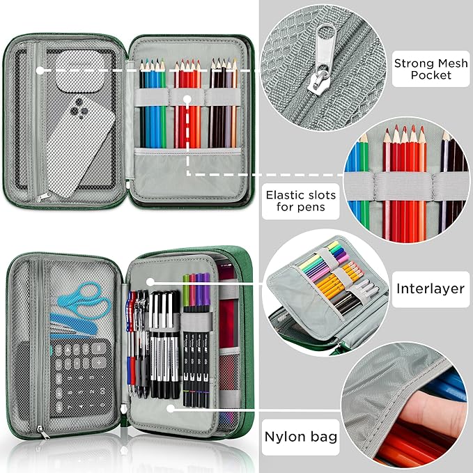 Zannaki Big Capacity Storage Pouch Marker Pen Pencil Case Simple Stationery Bag Box Art Tool & Sketch Storage Boxes for Bullet Journal Middle High School Office College Student Girl Women Adult Teen