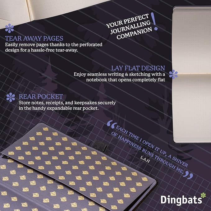 Dingbats* Wildlife Dotted Writing Journal Notebook A5 - Vegan Leather Hardcover - Ideal for Work, Travel - Pocket, Elastic Closure, & Bookmark