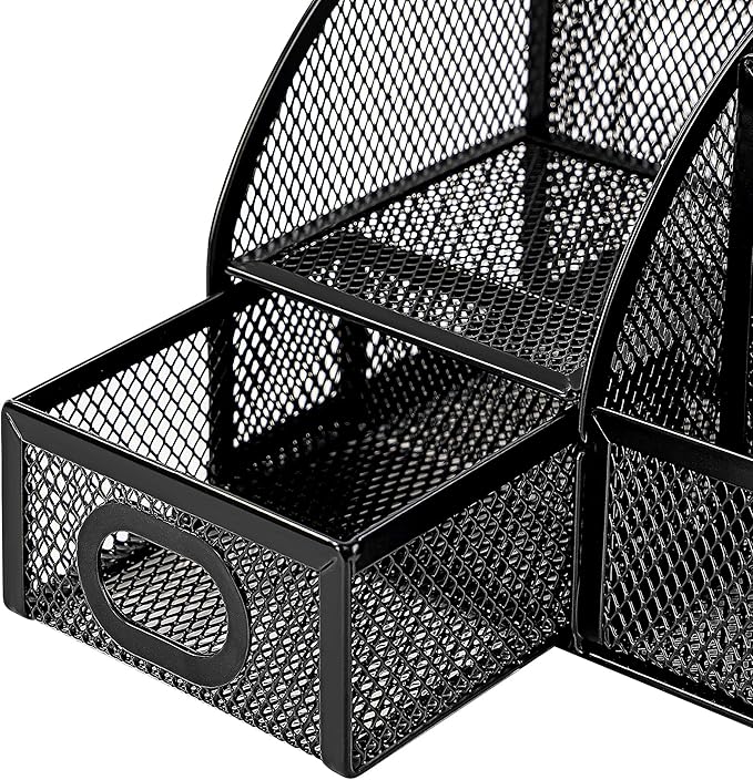 Amazon Basics Mesh Pen Holder and Desktop Desk Organizer, Office Caddy Storage for Writing Utensils, 9.1 x 5.9 x 5.5 inches, Black