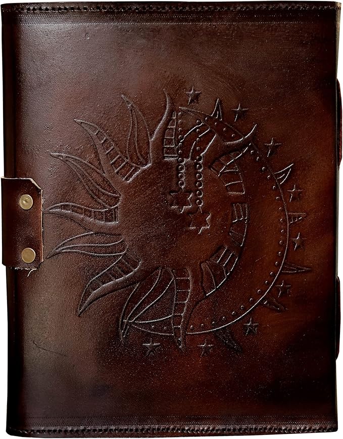 cuero Leather Sun and Moon Tiger Stone Brown Journal for Women 8X6 Leather Sketchbook Blank book Unlined Deckle Edge Paper Diary