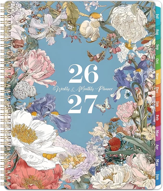 2026-2027 Planner - Academic Planner 2026-2027, July 2026 - June 2027, Planners Weekly and Monthly, 8.5" x 11", Colorful Monthly Tabs, Storage Pocket, Spiral Bound for School Office Home - Floral