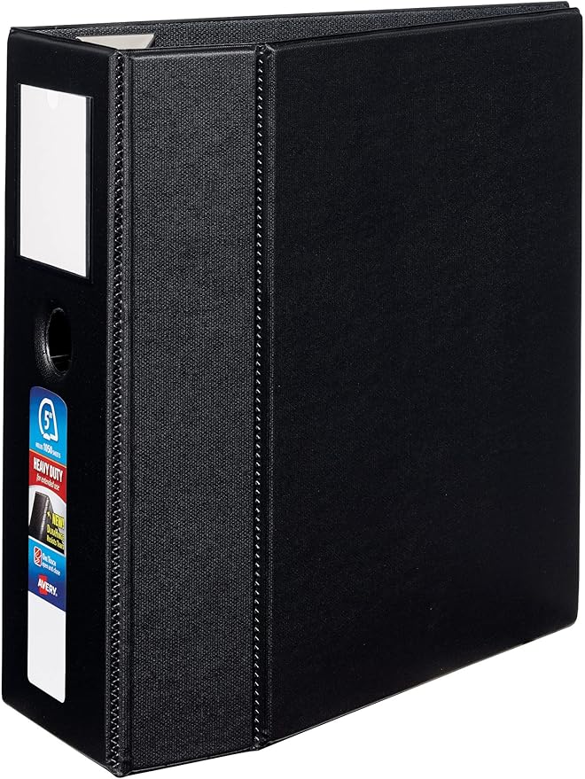 Avery Heavy-Duty 3 Ring Binder with Label Holder, 5 Inch One Touch EZD Rings, 2.3/4.8 Inch Spine, 1 Black Binder (79996)