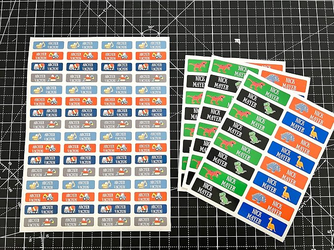 128 Custom Waterproof Dishwasher Safe Kid Name Labels for Daycare, School Supply, Baby Bottles, Lunch Boxes and Cups, Travel. Cute Personalized Design Name Stickers (Pattern 1)
