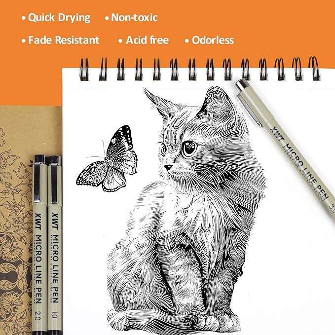 Micro Fineliner Pens 6Pcs 0.25mm/Set, Ultra Fine Fineliner Pen, Water-based Black Pigment Ink, Drawing Journaling Doodling Supplies for Artists, Designers, Students