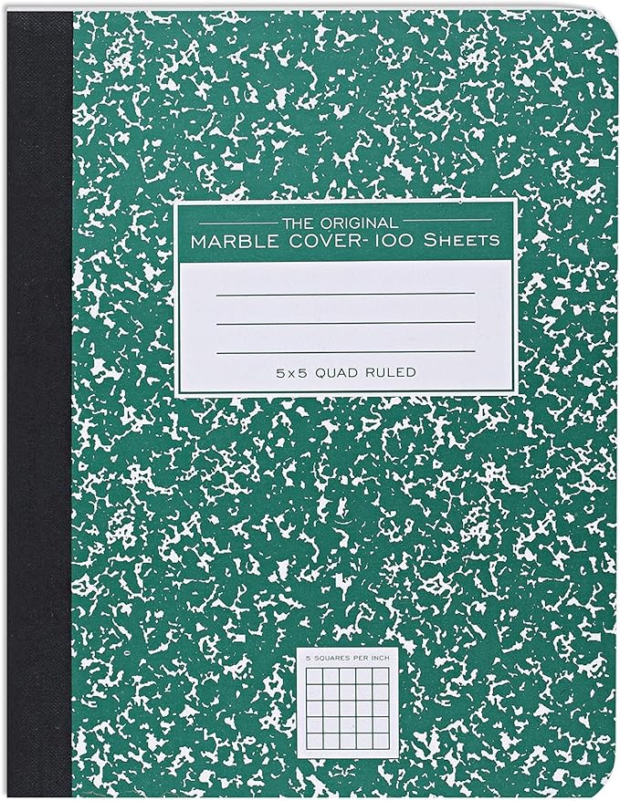 ROARING SPRING Hard Cover Composition Notebook, Green Marble Comp Book, 9.75″ x 7.5″, 5x5 Grid Graph Ruled, 100 Sheets (200 Pages), Made in USA