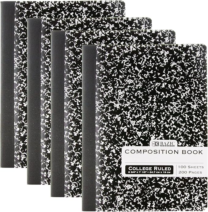 BAZIC PRODUCTS Composition Notebook, College Ruled, 100 Sheets, 4-Pack