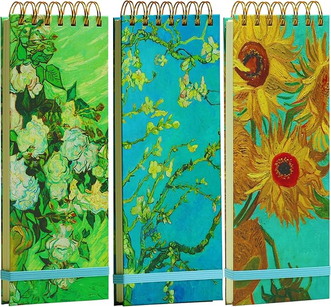 3 Pack Top Spiral Notepad Reporters Notebook Thick Superhard Cover Top Bound Spiral Notebook Van Gogh Gifts Grocery List Notepad Steno Notebooks 8.8x3.75 In 3x200 Pages 100GMS To Do List