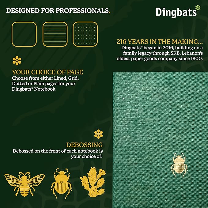 Dingbats* Pro Dotted Large B5 Notebook - Textile Cover, Thread-Bound Writing Journal - for Work, Travel - Pocket, Elastic Closure, Bookmark