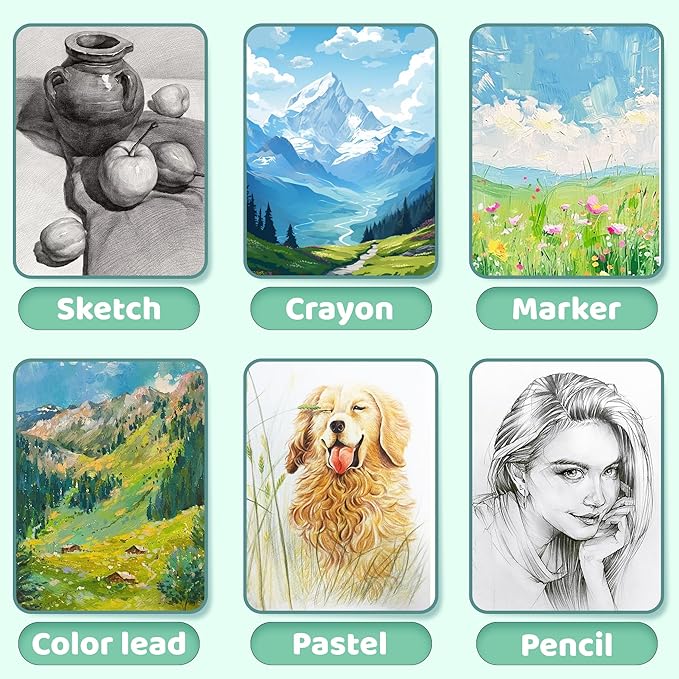 FLYING EAGLE Sketch Book for Kids 10"X 10" Large Hardcover Sketchbook for Drawing 120GSM Thick Paper, Square Art Drawing Paper 120 Pages Sketch Pad for Boys Teens,Gift Boxed, Green