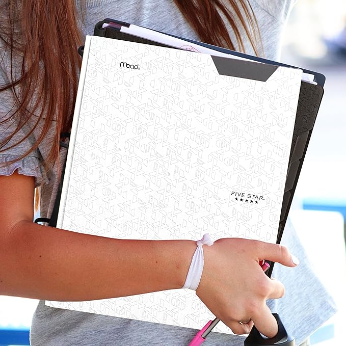 Five Star 2-Pocket Folder, Plastic Folder with Stay-Put Tabs and Prong Fasteners, Holds 8-1/2" x 11" Paper, White (72494)