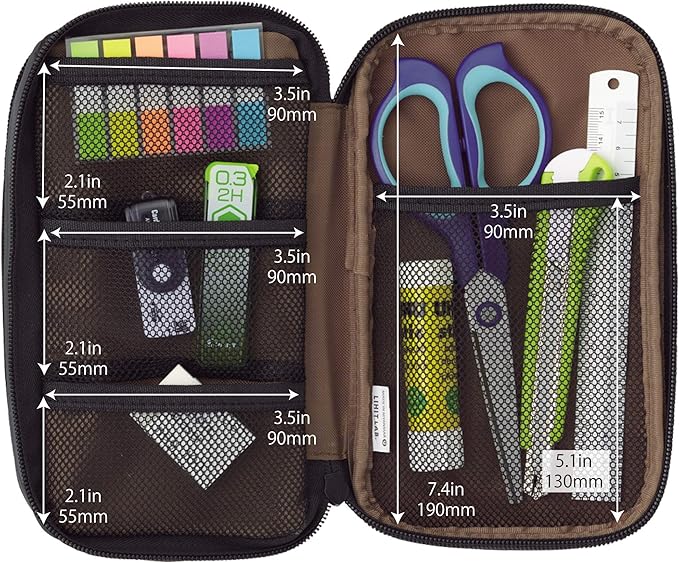 LIHIT LAB Large Capacity Triple Zipper Pencil Case For School Office College, Big Capacity 8 Compartments Pencil Bag Holder Adults Teen Boys Girls, Travel Cosmetics Storage, Blue (A7556-108)