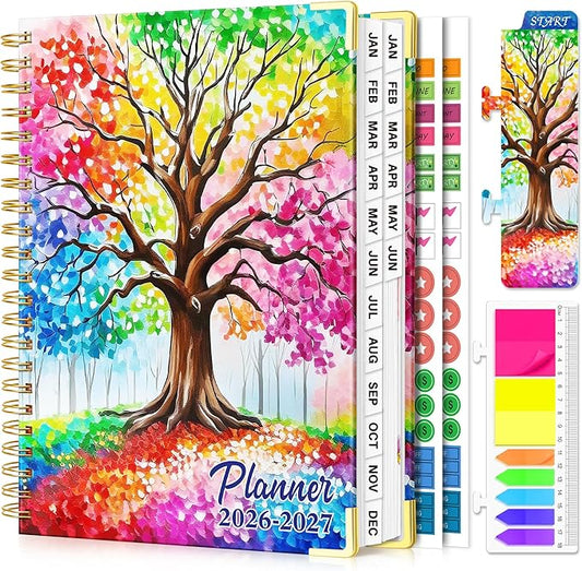 Planner 2026-2027, 18 Month Weekly and Monthly Planner, Jan. 2026 - Jun. 2027, 9" x 11.6" A4 Large Hardcover Calendar Planner with Page Tabs, Separator Page, Inner Pocket, Bookmark, Stickers, Sticky Note Set