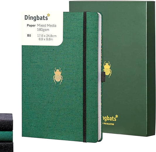 Dingbats* Pro Lined Large B5 Notebook with Gift Box - Textile Cover, Thread-Bound Writing Journal - Pocket, Elastic Closure, Bookmark