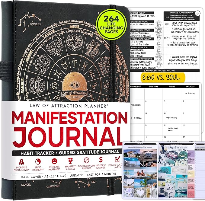 Manifestation Journal for Women and Men — 5 Minute Manifesting and Goals Journal | 3 Month Undated Daily Planner | Law of Attraction Planner, Affirmations, Gratitude | Vision Board + Stickers
