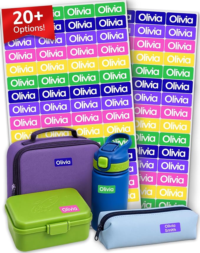 Personalized Universal Name Labels for Kids & Adults - Bright [140pcs] - Waterproof Name Stickers for School, Daycare & Clothes - Item & Supplies Name Stickers - Custom Stick On Labels