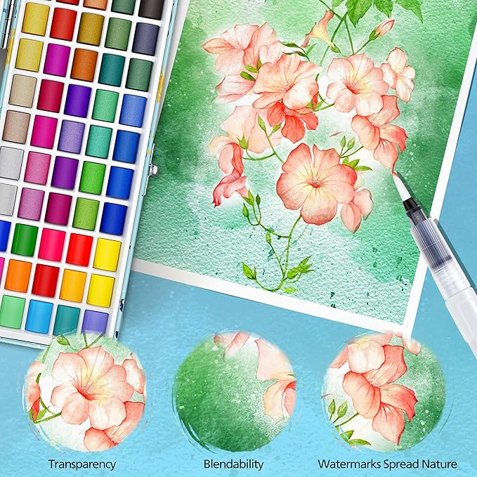Caliart Watercolor Paint Set, 100 Colors Portable Water Color Palette Kit with Detail Paint Brush, Art Supplies Watercolor Painting Kit Coloring Gifts for Adults Beginners Professional Artists