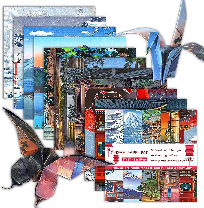 Origami Paper 6x6 Double Sided 50 Sheets 10 Colors origami kit Japanese Chiyo Square Craft Kits Easy Fold Arts Crafts DIY Handwork Building