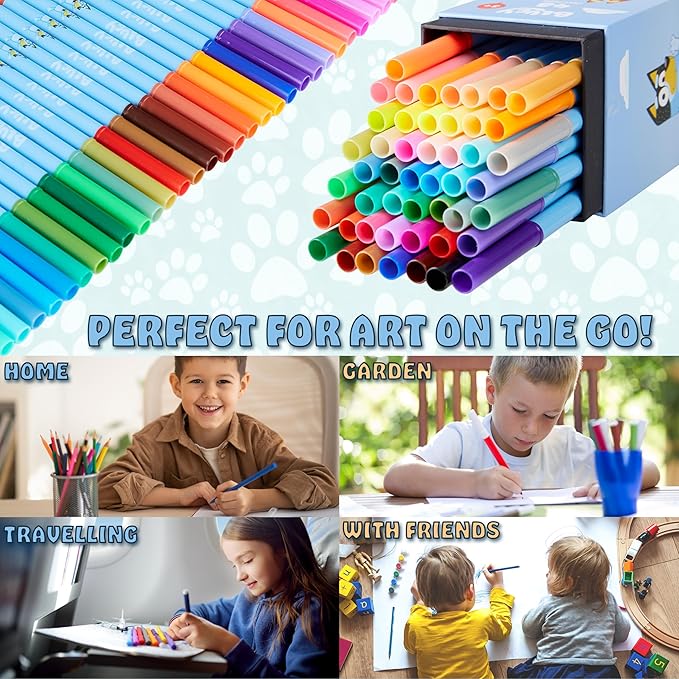Bluey Colouring Pens 48 Piece Set for Kids - Art Supplies, Washable Felt Tip Markers, Gifts