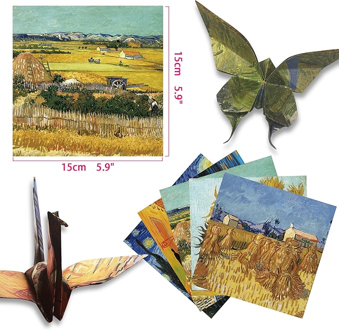 Origami Paper 6x6 Double Sided 50 Sheets 10 Colors origami kit Japanese Chiyo Square Craft Kits Easy Fold Arts Crafts DIY Handwork Van Gogh
