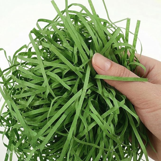 Crinkle Recyclable Paper Shred Filler for Basket Filling, Party Decoration & Gift Wrapping ? Green Basket Grass Stuffers, 7 oz (0.44 lb - 200 g) Total, 4 Pack (50 g Each)
