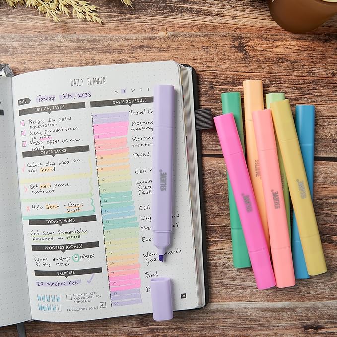 BLIEVE Aesthetic Cute Highlighters No Bleed Through, Dual Tip Chisel & Fine Point, Pastel Colors For Bible & Journaling