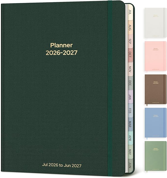 Planner 2026-2027 Monthly and Weekly Academic Planner July 2026 - June 2027, Linen Hardcover Agenda 2026-2027 Calendar Daily Planner for Student Teacher with Monthly Tabs, 6" x 8.3", Dark Green