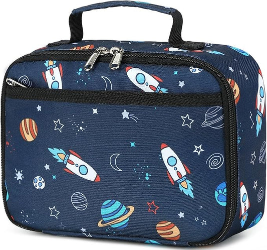 Lunch Box for Kids Boys Insulated Lunch Bags Toddler Lunch Tote Bag Thermo Picnic Cooler Bag for School Children (Spaceship-Navy Blue)
