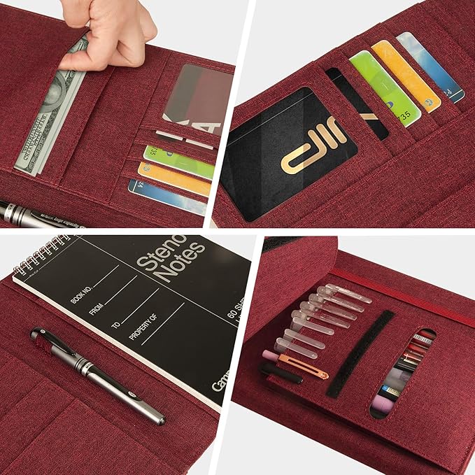 Journal Cover for Rocketbook Flip | 6"x9" Steno Pad Holder & Top Spiral Notebook Cover | Waterproof Folio with Pen Loop & File Pocket for A5, Executive Size Notebooks (Red)