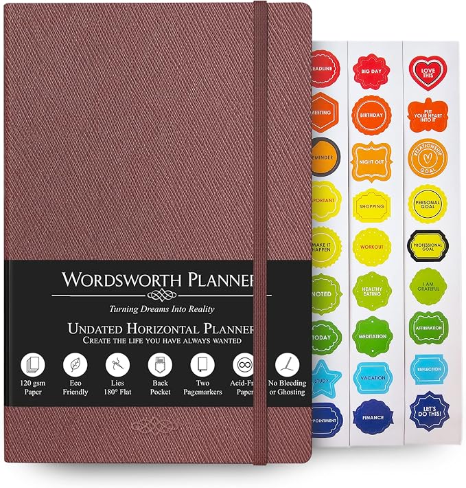 Wordsworth & Black A5 Undated Weekly, Monthly Planner, A5 Paper, Brown