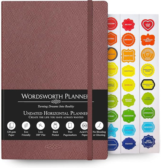 Wordsworth & Black A5 Undated Weekly, Monthly Planner, A5 Paper, Brown