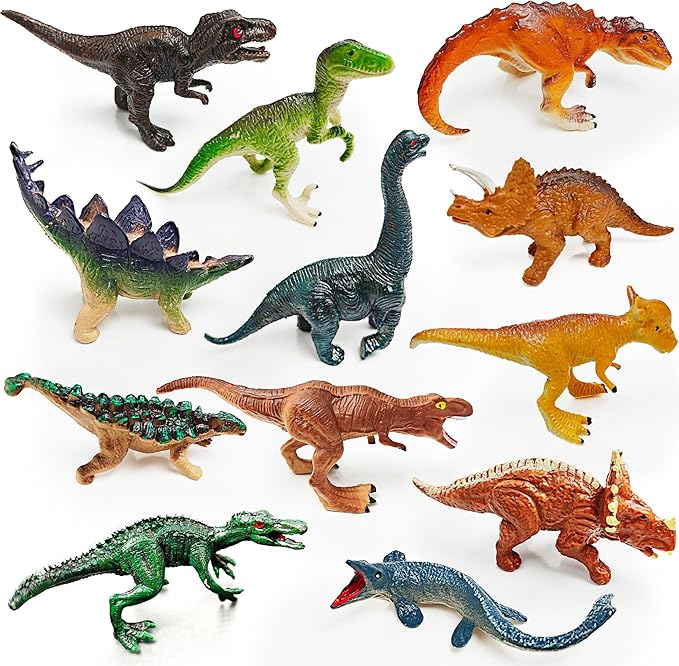 12 Dinosaur Figurines for Kids, Plastic Animal Toys Tiny Portable Dinosaur Figures Playset Montessori Toy Educational Game for Homeschool Preschool Toddler Kids