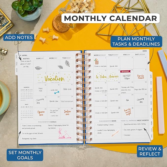 Clever Fox Dated Planner with Tabs 2026 – Weekly & Monthly Spiral Planner with Habit Tracker for Goal Setting & Time Management (Mystic Blue)