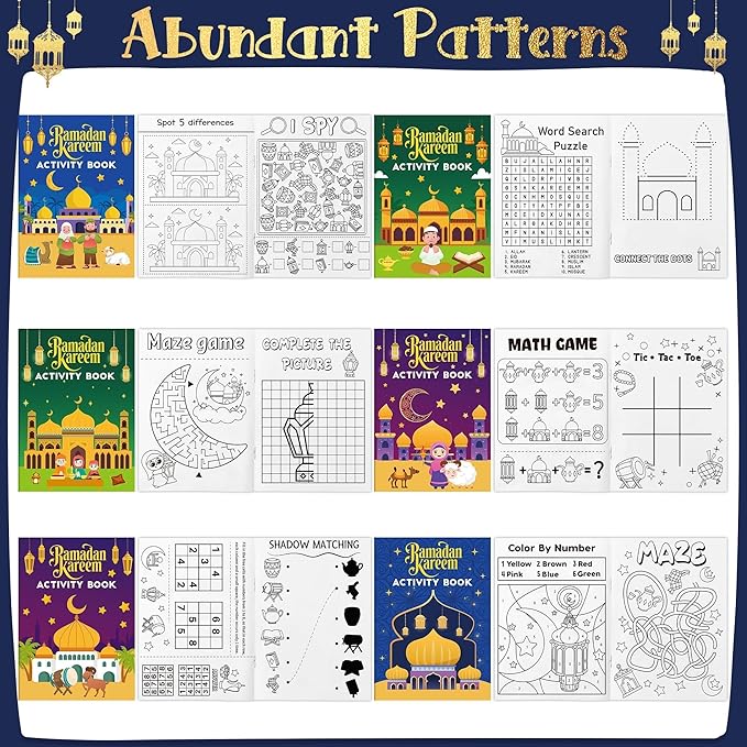 JAPBOR Ramadan Activity Coloring Books - Mini Happy Eid Mubarak Activities Color Book Bulk for Kids Party Favors, Ramadan Kareem Al Fitr Small Colour Pages for Class School Drawing Painting Games